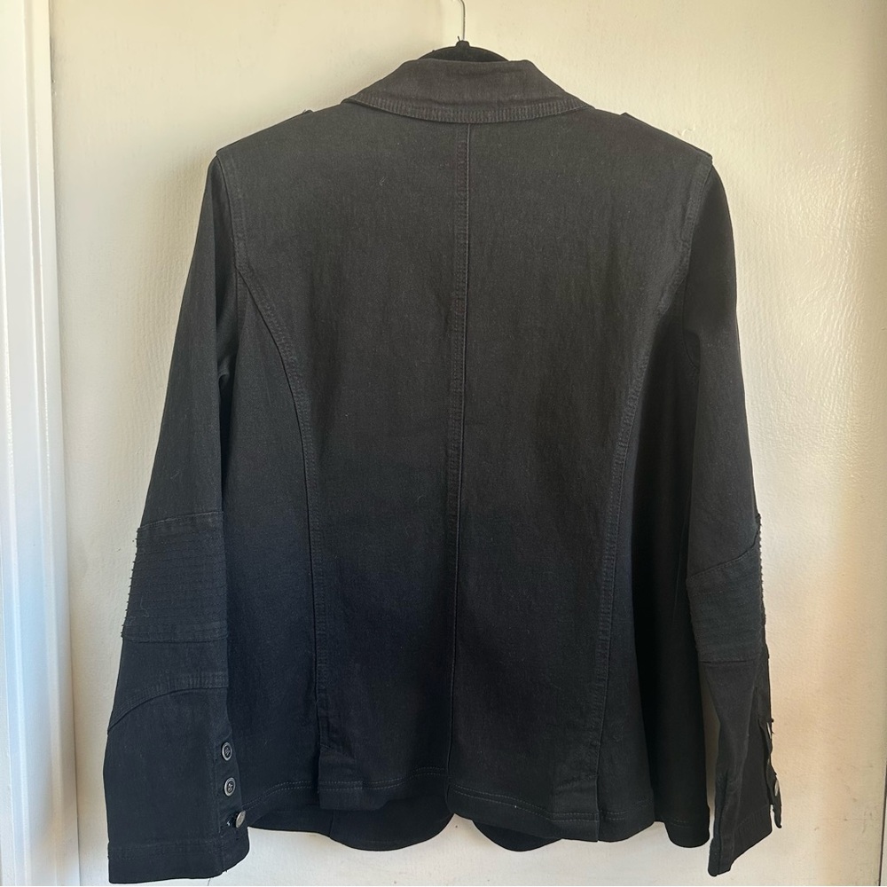 Diane Gilman Black Denim Blazer with Embellished Lapel  Sz Large - Picture 5 of 9